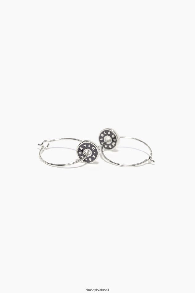 acessórios Bimba Y Lola brincos de argola com logotipo esmaltado preto P28JFH829
