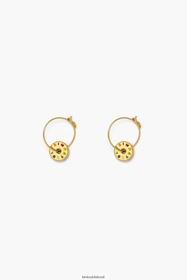 acessórios Bimba Y Lola brincos de argola com logotipo pequeno dourado e multicolorido P28JFH834