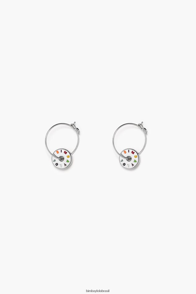 acessórios Bimba Y Lola brincos de argola com logotipo pequeno prata e multicolor P28JFH833