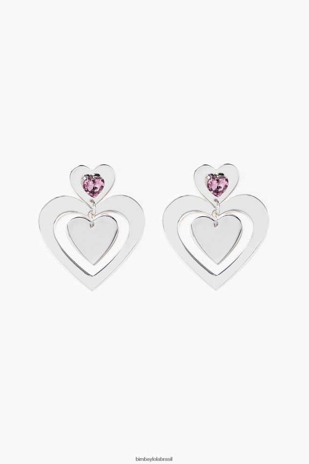 acessórios Bimba Y Lola brincos de argola de cristais de coração prata P28JFH739