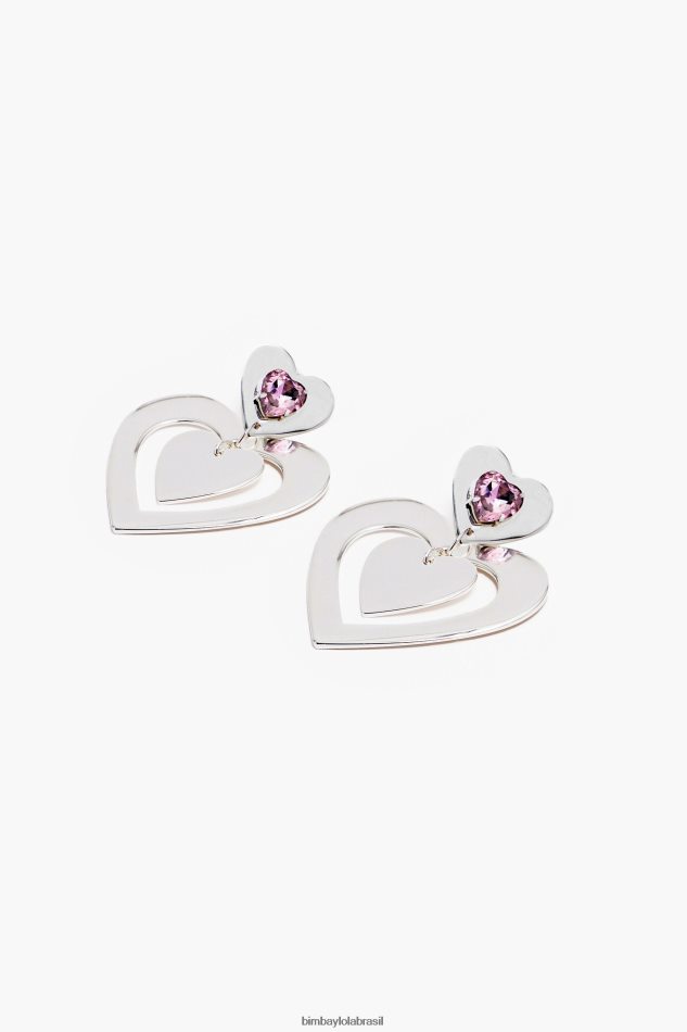 acessórios Bimba Y Lola brincos de argola de cristais de coração prata P28JFH739