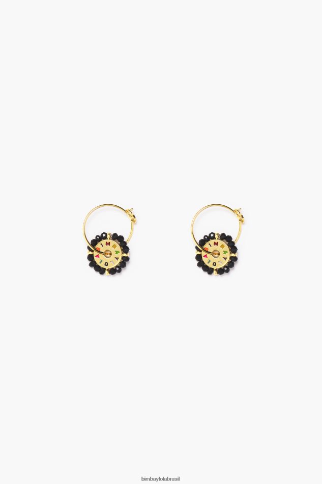 acessórios Bimba Y Lola brincos de argola de cristal dourado preto P28JFH814