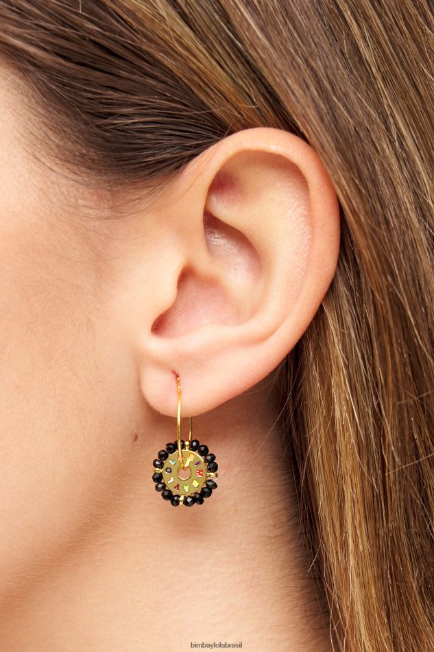 acessórios Bimba Y Lola brincos de argola de cristal dourado preto P28JFH814