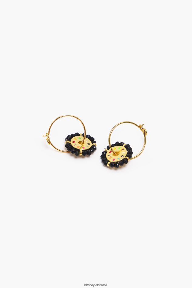 acessórios Bimba Y Lola brincos de argola de cristal dourado preto P28JFH814