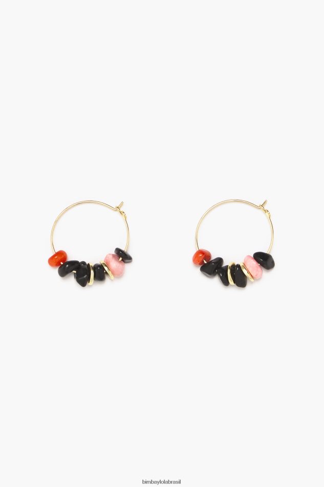 acessórios Bimba Y Lola brincos de argola de pedra preto P28JFH769