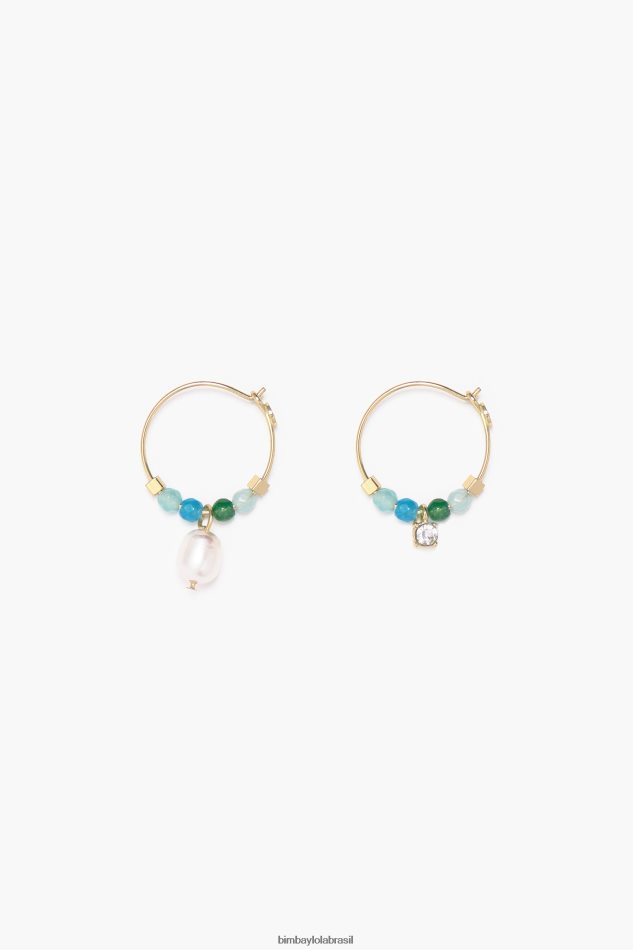 acessórios Bimba Y Lola brincos de argola de pedras pequenas turquesa P28JFH736