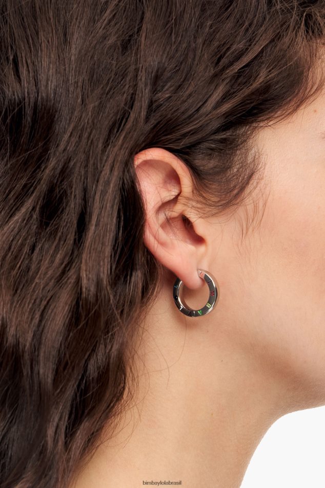 acessórios Bimba Y Lola brincos de argola logotipo prata escura e multicolor P28JFH717