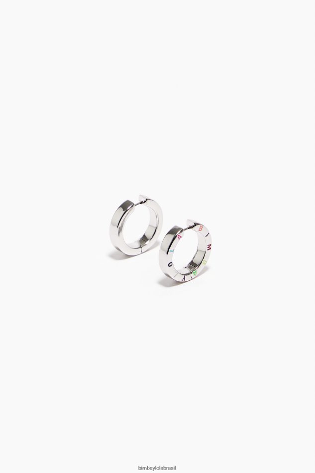 acessórios Bimba Y Lola brincos de argola logotipo prata escura e multicolor P28JFH717