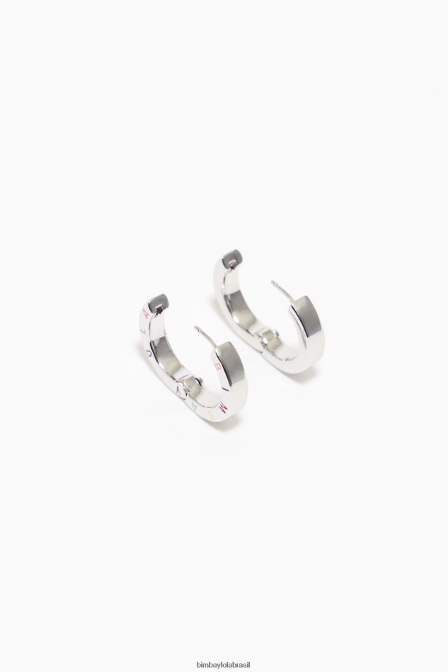 acessórios Bimba Y Lola brincos de argola logotipo prata escura e multicolor P28JFH717