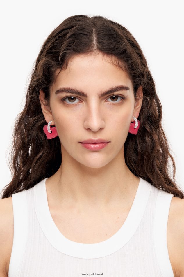 acessórios Bimba Y Lola brincos de coração cristais rosa P28JFH1137