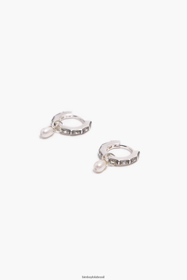 acessórios Bimba Y Lola brincos de pérola de cristal prata P28JFH783