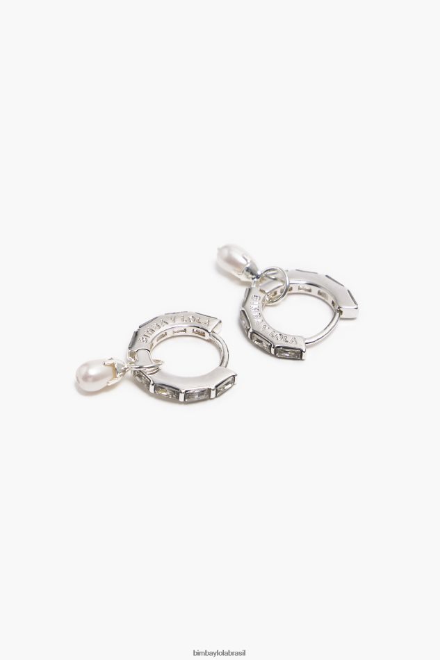 acessórios Bimba Y Lola brincos de pérola de cristal prata P28JFH783