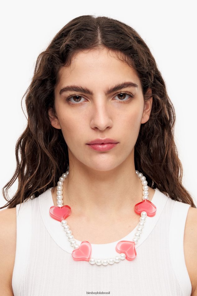 acessórios Bimba Y Lola colar de corações de resina rosa P28JFH752