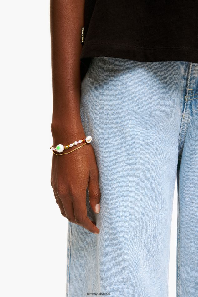 acessórios Bimba Y Lola pulseira corrente com pérolas multicoloridas prata P28JFH792