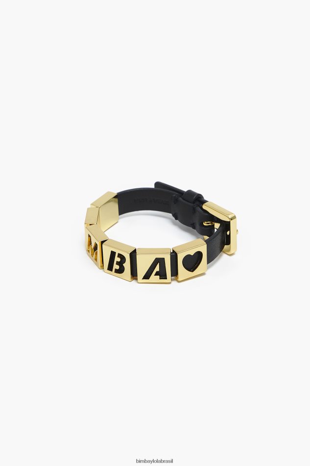 acessórios Bimba Y Lola pulseira de couro letras preto P28JFH659