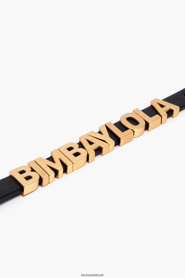 acessórios Bimba Y Lola pulseira de couro logotipo preto P28JFH660