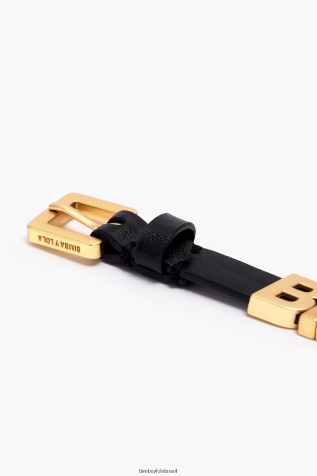 acessórios Bimba Y Lola pulseira de couro logotipo preto P28JFH660