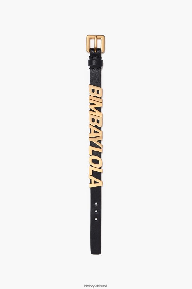 acessórios Bimba Y Lola pulseira de couro logotipo preto P28JFH660