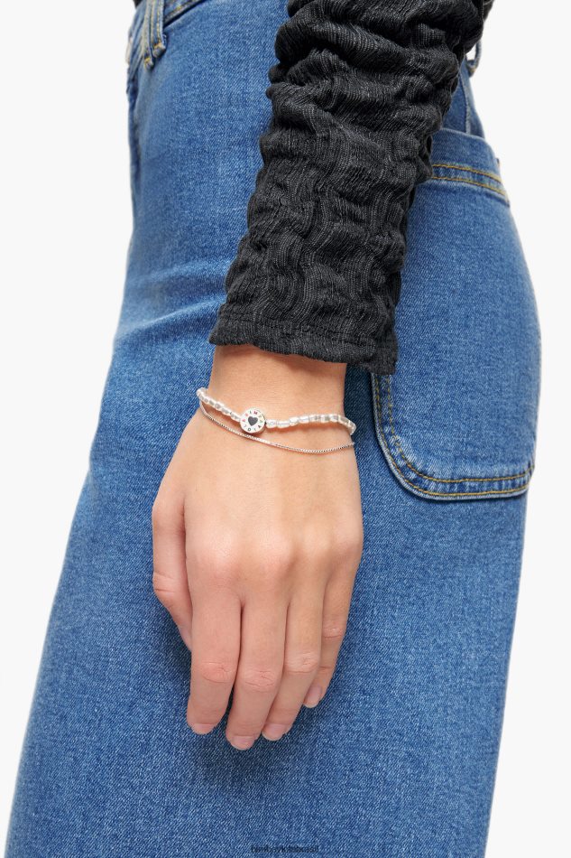 acessórios Bimba Y Lola pulseira de pérola dupla prata P28JFH722