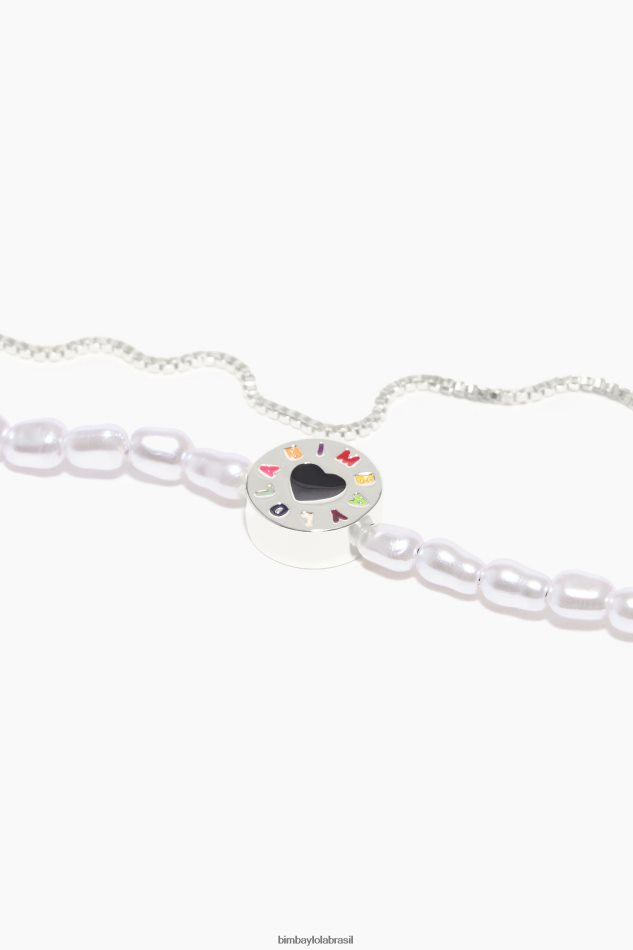 acessórios Bimba Y Lola pulseira de pérola dupla prata P28JFH722