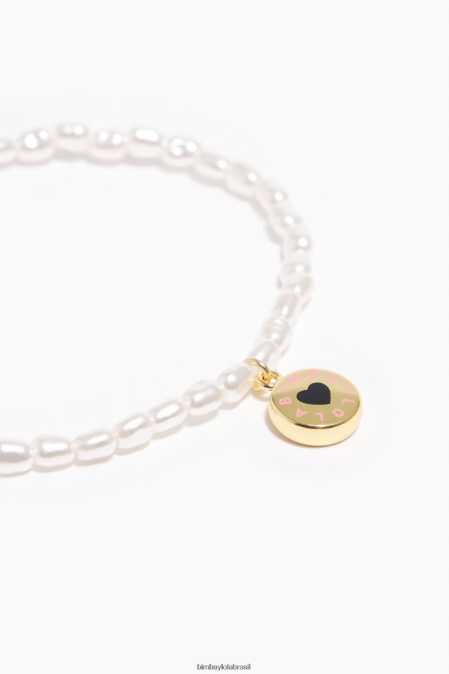 acessórios Bimba Y Lola pulseira de pérolas de logotipo dourado P28JFH669