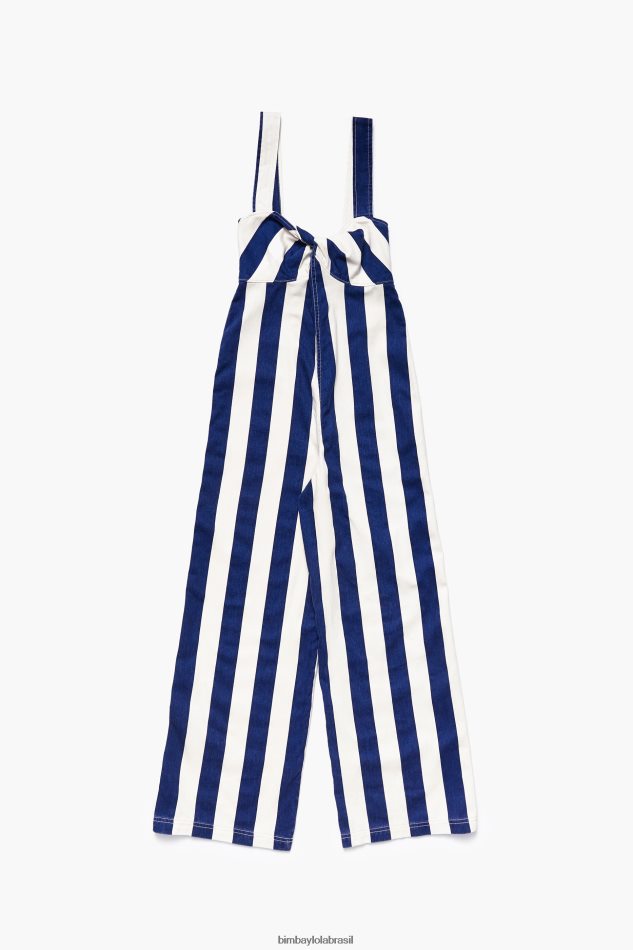 roupas Bimba Y Lola macacão listrado jeans azul P28JFH212