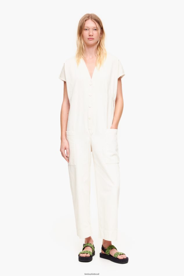 roupas Bimba Y Lola macacão longo jeans marfim P28JFH194