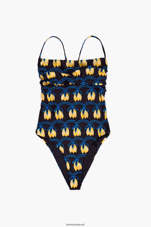 roupas Bimba Y Lola maiô estampado tulipa preta amarela P28JFH888