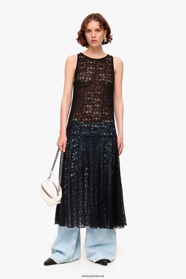 roupas Bimba Y Lola maxi vestido a céu aberto preto P28JFH208
