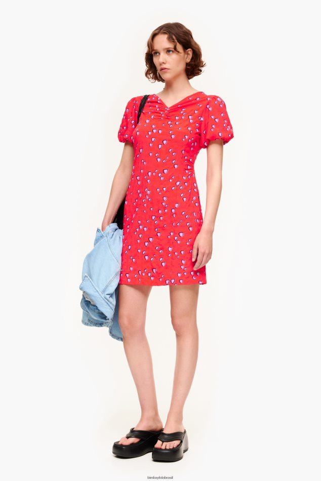 roupas Bimba Y Lola mini vestido estampado de corações vermelho P28JFH205