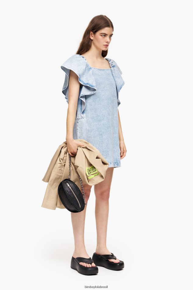 roupas Bimba Y Lola mini vestido jeans claro azul P28JFH213