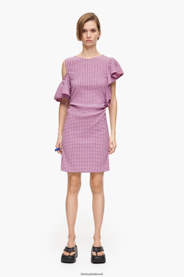 roupas Bimba Y Lola mini vestido xadrez ajustado rosa P28JFH238