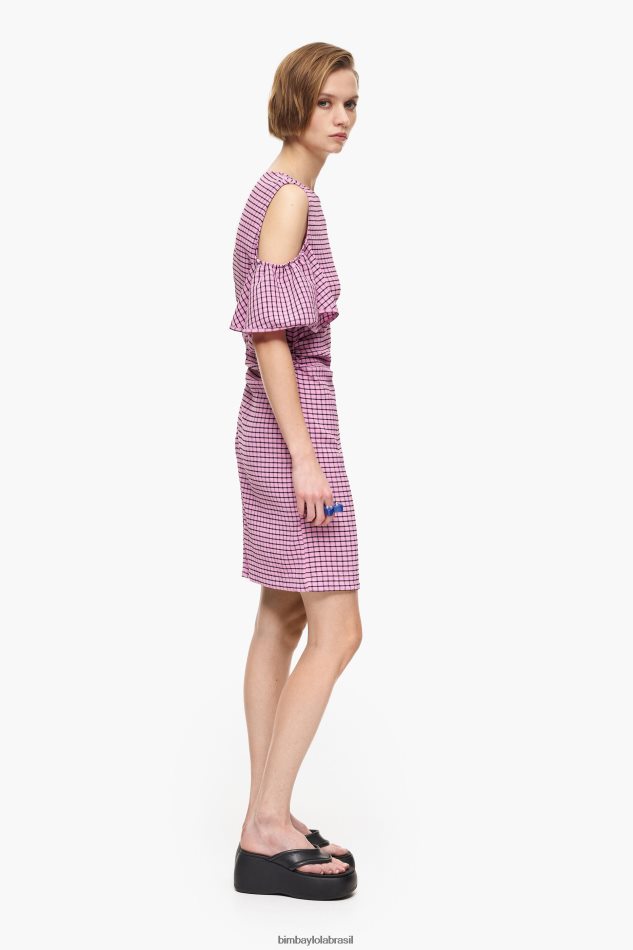 roupas Bimba Y Lola mini vestido xadrez ajustado rosa P28JFH238