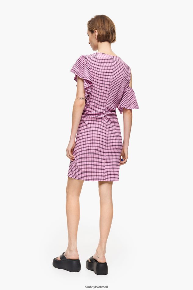 roupas Bimba Y Lola mini vestido xadrez ajustado rosa P28JFH238