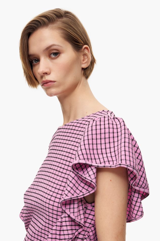 roupas Bimba Y Lola mini vestido xadrez ajustado rosa P28JFH238
