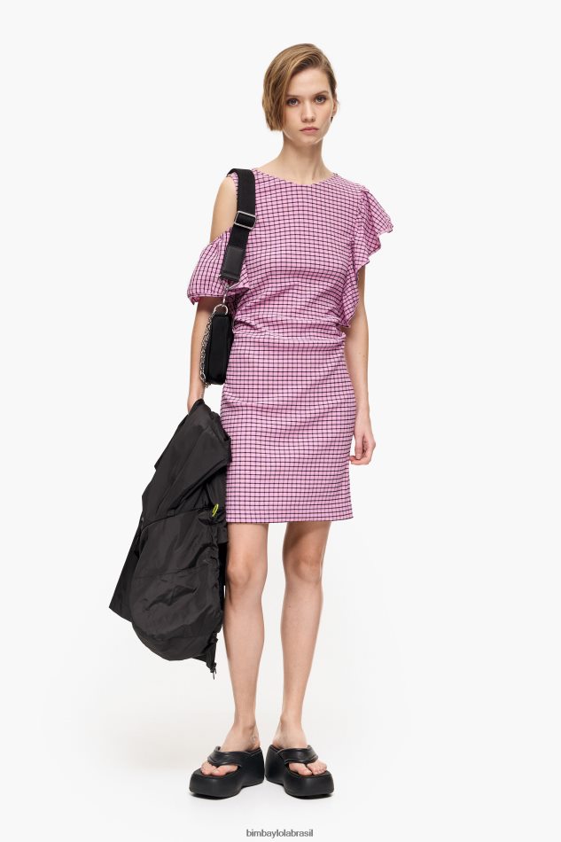roupas Bimba Y Lola mini vestido xadrez ajustado rosa P28JFH238