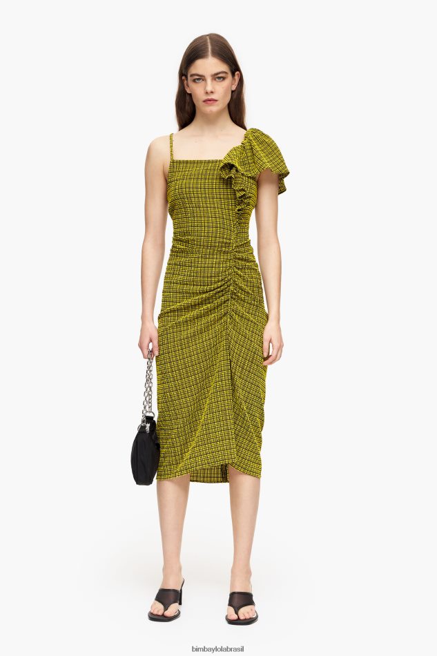 roupas Bimba Y Lola quadrados de vestido midi fluidos amarelo P28JFH240