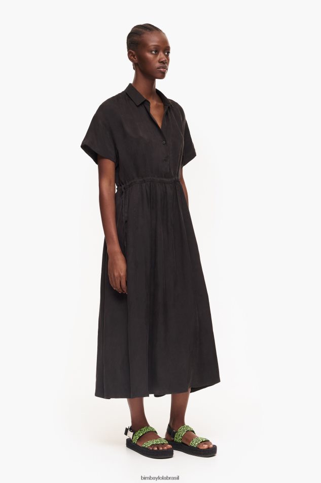 roupas Bimba Y Lola vestido de camisa midi preto P28JFH211