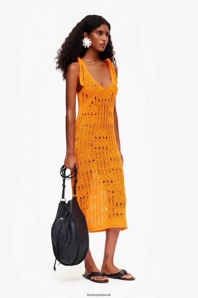 roupas Bimba Y Lola vestido de crochê laranja P28JFH174