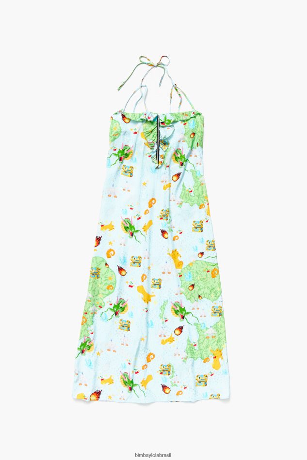 roupas Bimba Y Lola vestido fluido estampado jogo vigo azul P28JFH196