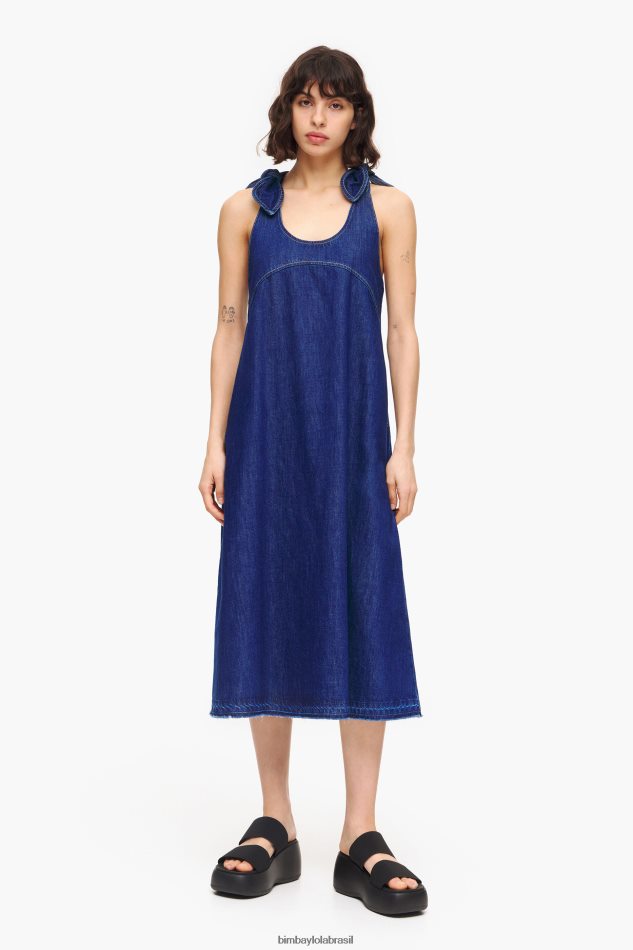 roupas Bimba Y Lola vestido jeans escuro evasê azul P28JFH202
