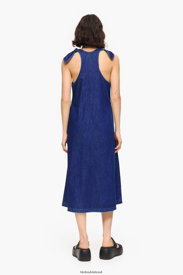 roupas Bimba Y Lola vestido jeans escuro evasê azul P28JFH202