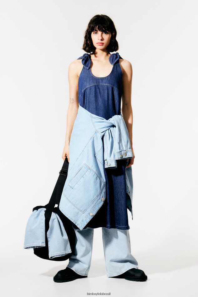 roupas Bimba Y Lola vestido jeans escuro evasê azul P28JFH510