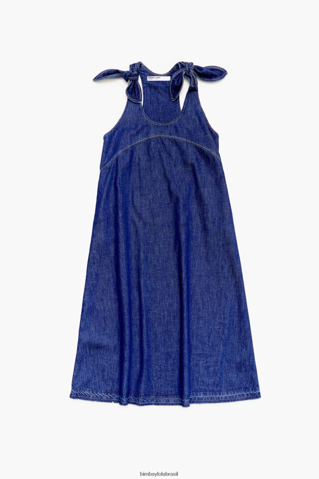 roupas Bimba Y Lola vestido jeans escuro evasê azul P28JFH513