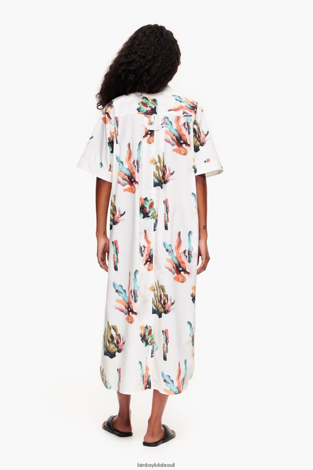 roupas Bimba Y Lola vestido longo de camisa de impressão coral marfim P28JFH181