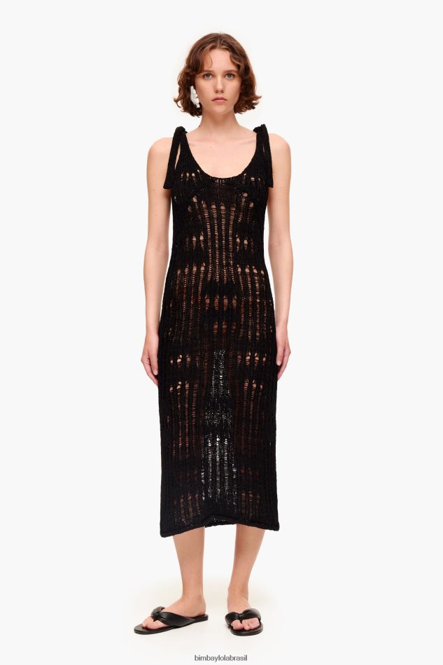 roupas Bimba Y Lola vestido longo de crochê preto P28JFH175