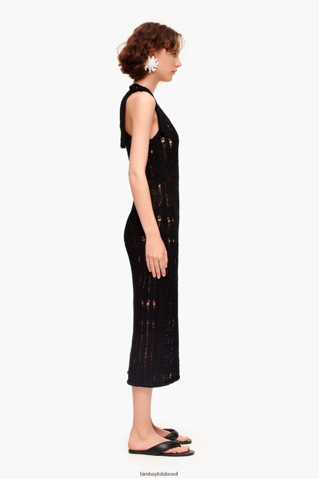 roupas Bimba Y Lola vestido longo de crochê preto P28JFH175