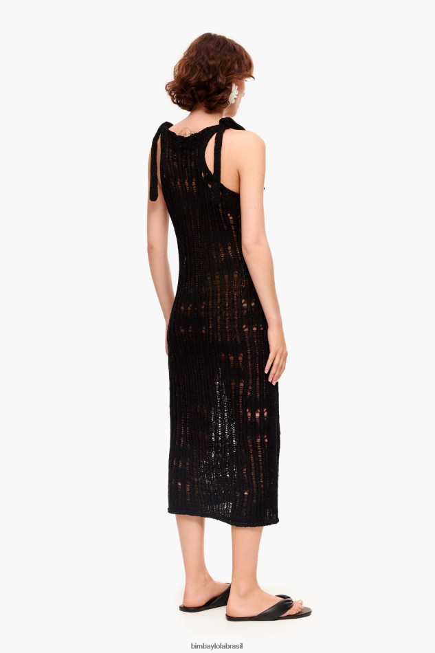 roupas Bimba Y Lola vestido longo de crochê preto P28JFH175