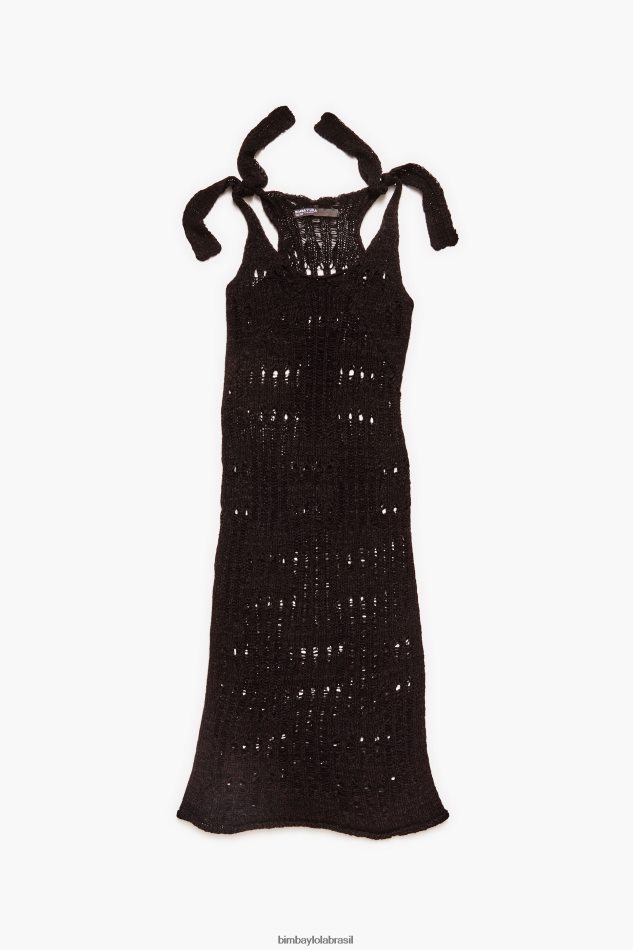 roupas Bimba Y Lola vestido longo de crochê preto P28JFH175
