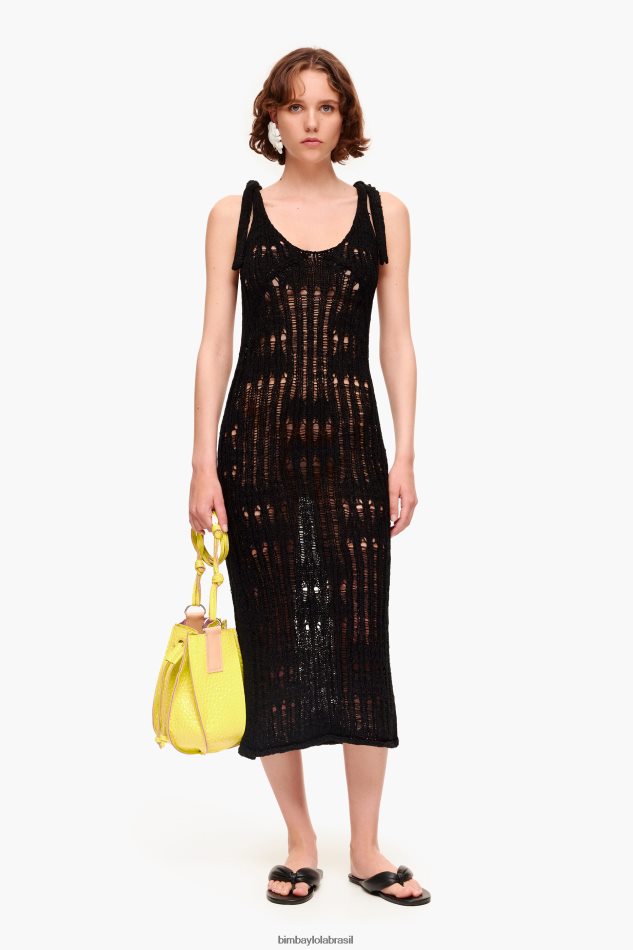 roupas Bimba Y Lola vestido longo de crochê preto P28JFH175